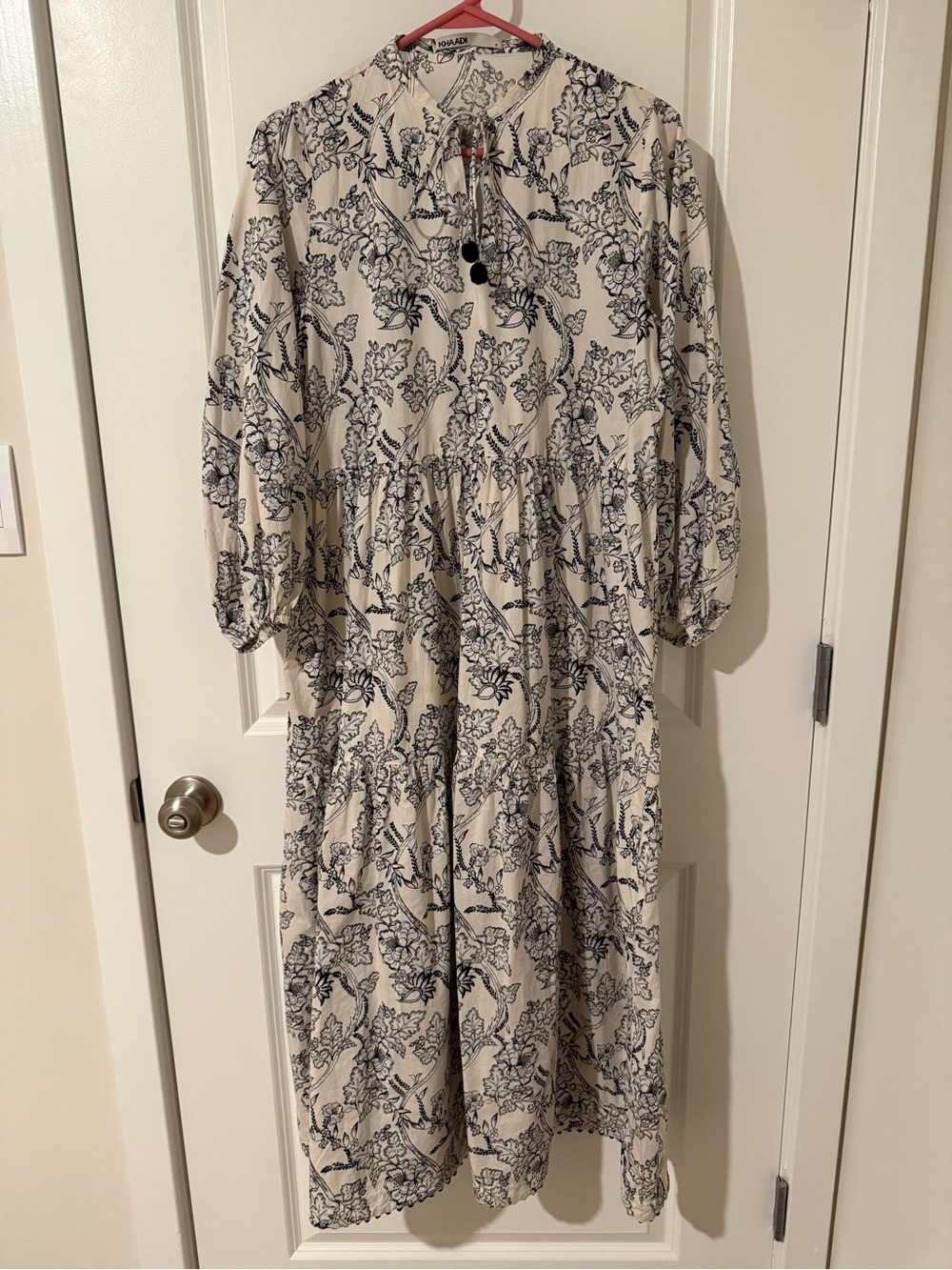 Women's Cream Floral Long Sleeve Tiered Maxi Dress